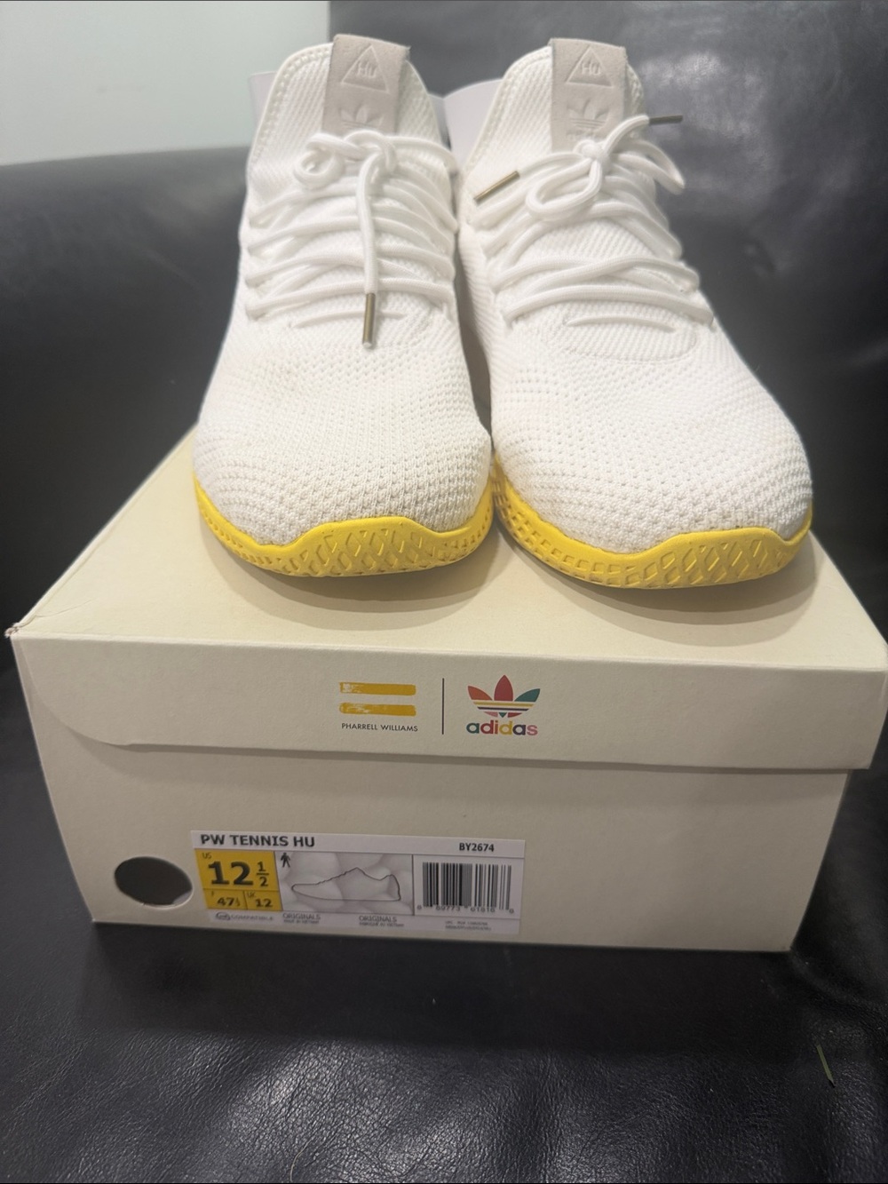 adidas PW Tennis HU Knit Sneakers - White with Yellow Accents